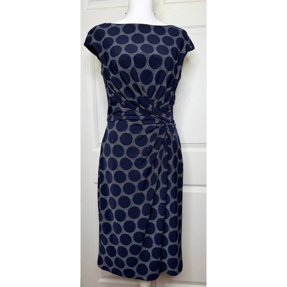RALPH LAUREN Size 8 Sleeveless Fully Lined Wrap Twist Polka-dot Sheath Dress